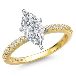 1-5 Cttw IGI Certified Lab Grown Diamond 2-Tone 14K White and Yellow Gold Engagement Ring For Women | Marquise Cut | E-F Color VS1 Clarity | Wedding Anniversary Ring
