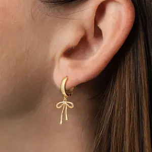 TEWIKY Earrings for Women Trendy Bow Earrings Hoops Simple Twist Huggie Earrings Dainty Cubic Zirconia Earrings Jewelry for Fashion