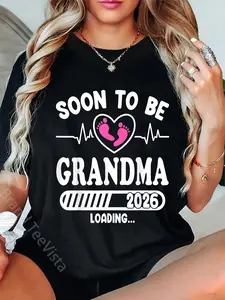 100% Cotton Soon to Be Grandma 2026 Loading Funny Pregnancy Announcement T-Shirt