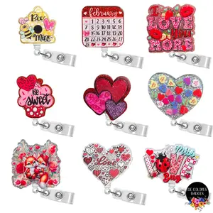 Conversation Hearts Retractable Badge Reel, Valentine’s Day ID Holder, Glitter Holiday RN Key Card, Hospital Nurse Gift, Medical ID Tag, Teacher Lanyard