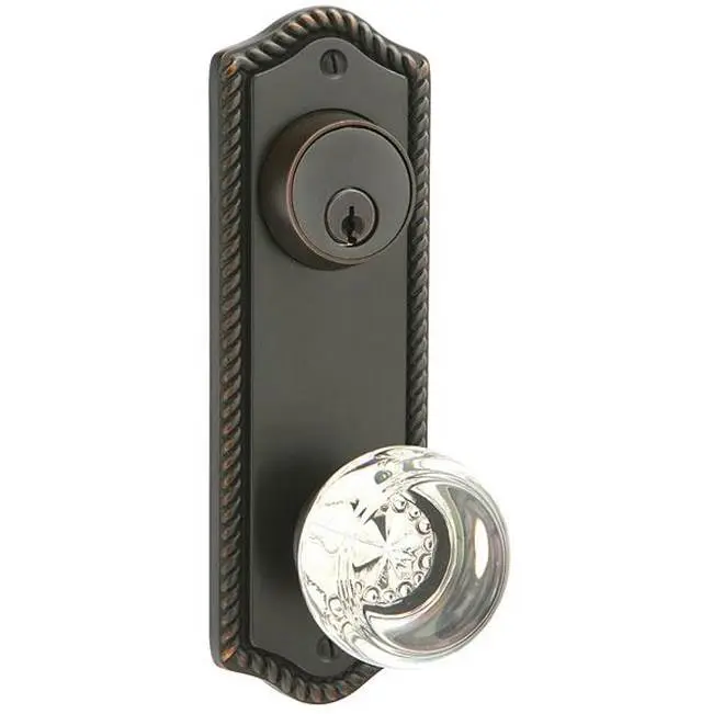 Emtek 7090AS Passage Single Keyed , Sideplate Locksets Rope 3-5/8" Center to Center Keyed , Astoria Clear Knob