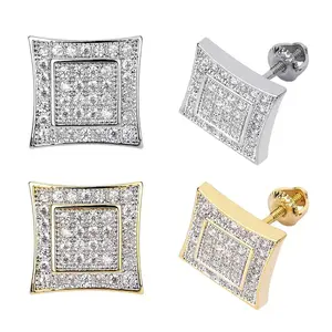 UURiel Square Screw Back Stud Earrings - 5A+ Cubic Zirconia Iced Out Hypoallergenic Large Cube Ear Studs, High Quality Earring Jewelry for Men, High Quality Earrings