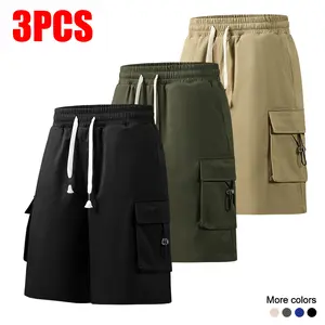 3-Pack Men's Premium Cargo Shorts - Drawstring Tassel Waist Multi Flap Pockets with Bungee Cord Relaxed Fit Casual Streetwear