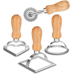 Ravioli Stamp Maker Wooden Handle Pasta Cutter Tool Fluted Edge Dumpling Maker Set for Homemade Pasta Tools Pierogi Lasagna Cutter Wheel Italian Pasta Making Tool Durable Kitchen Tools