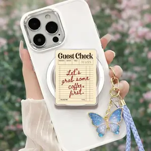 Random Guest Check Phone Grip, Vintage Cafe Phone Stand, MagSafe Holder (Magnetic)