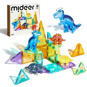 MiDeer Dinosaur Toy Magnetic Tiles 48 Pcs, Magnetic Building Blocks for Toddler 3-5, Educational Stack Tile Construction Magnet Block STEM Learning Toy for Kids Age 3-5 4-8
