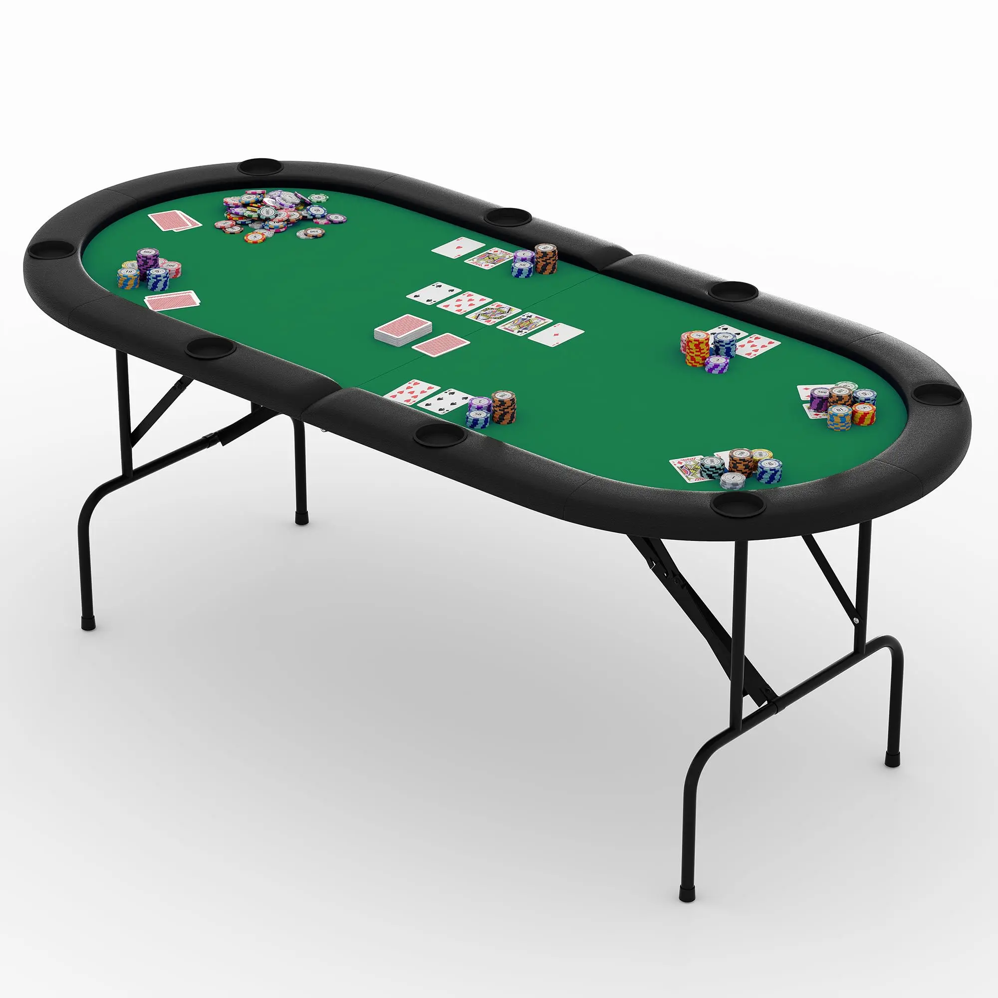 71" Oval Gaming Poker Table for 8 Players - Collapsible Legs, Padded Rails, Cup Holders for Texas Holdem, Blackjack & Cardgames