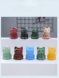 1 Piece Natural Crystal Raw Stone Carved Maneki-neko (Fortune Cat) Figurine, Crystal Carvings, Creative Office Desktop Decoration, Cute Cat Figurine