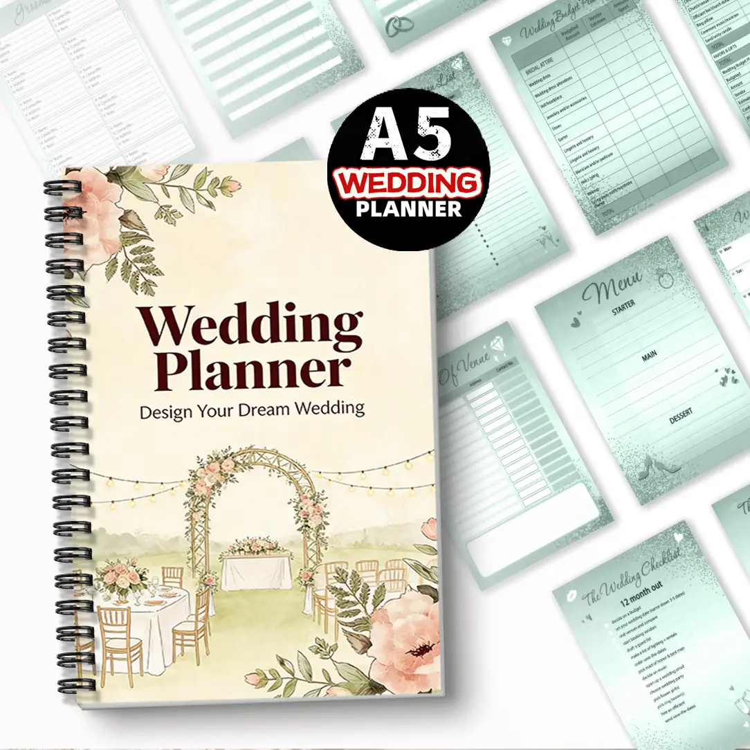 1pc Wedding Planner Themed Notebook, Floral Arch Style - Plan The Perfect Ceremony. Practical Wedding Planning Book. Suitable for Engaged Couples and Wedding Planners for Personal Use, Design An Exclusive Wedding. 5.5x8.3 Inch Notebook