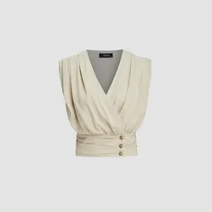 Cider [size 2-10] French Riviera Vacation V-neck Ruched Button Corset Solid Tank Top