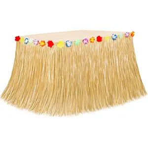 Luau Party Decorations, Natural Hawaiian Grass Table Skirt, Flower 108 X 29.5" Grass Skirts Tropical Luau Party Favors, Table Skirt for Luau Summer Tropical Indoor Outdoor Parties Decor Accessories