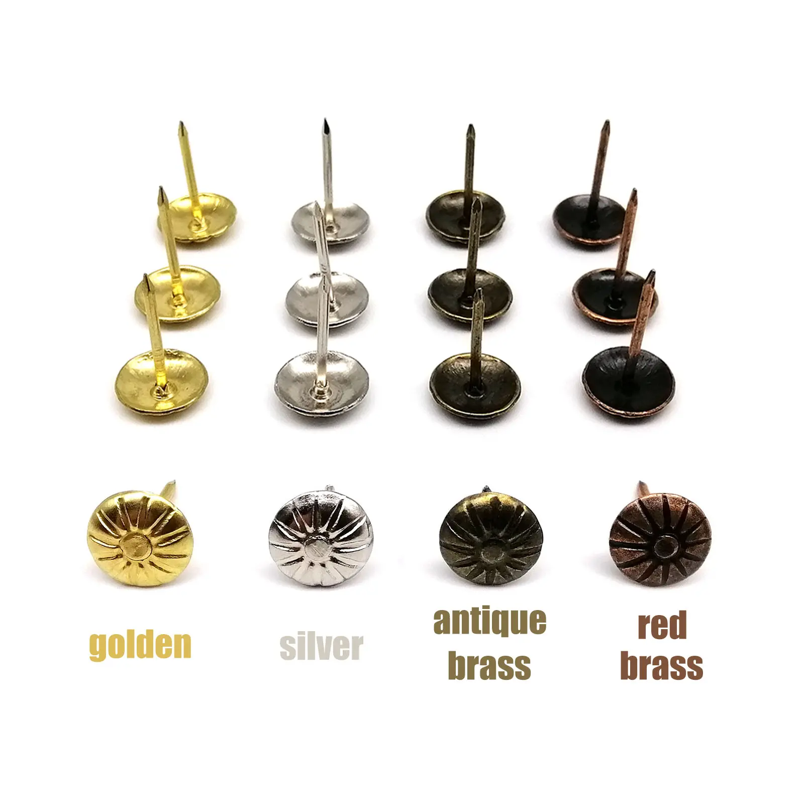 50pcs 11mm Upholstery Nail Decorative Tack Stud Pushpin for Jewelry Chest Wine Box Case Furniture Sofa Door Golden Silver Bronze