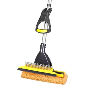 Sponge Mop for Home and Commercial Use, for Tile Floor, Bathroom, Garage Cleaning, with Squeegee and Extendable Telescopic Long Handle (42-52 Inches), Easily Dry Wringing