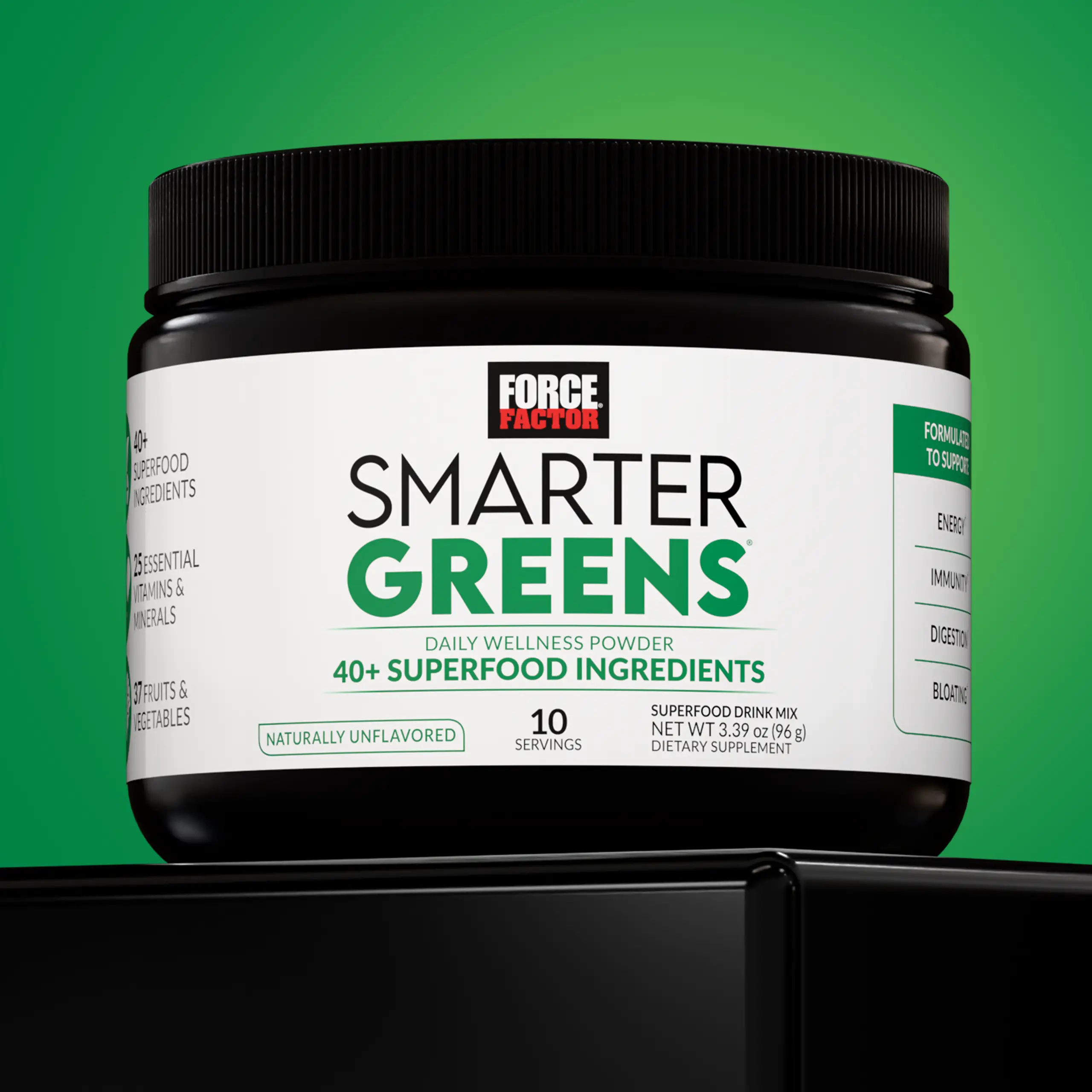 Force Factor Smarter Greens Daily Wellness Powder, Greens Superfood Powder to Support Gut Health, Bloating, & Digestion, with 40+ Superfoods, 125 Mill