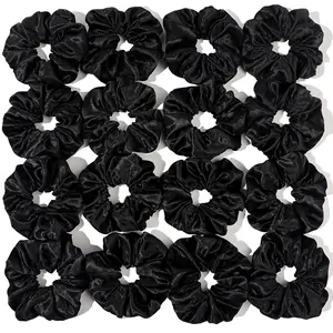 16 Pcs Scrunchies for Women - Black Satin Silk Scrunchies for Girls Hair Ties Elastics Bands Ponytail Holder Hair Accessories