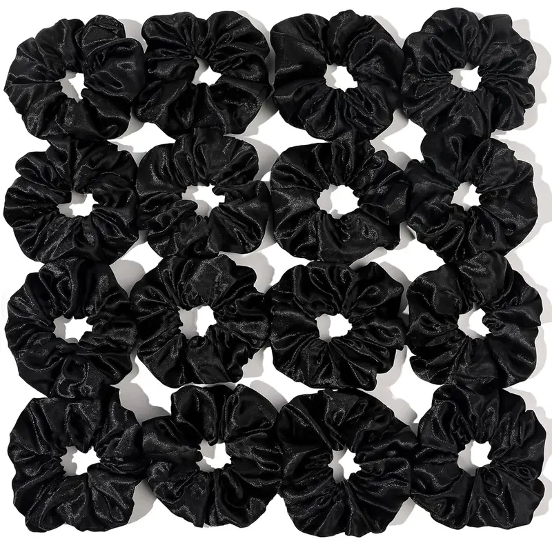 16 Pcs Scrunchies for Women - Black Satin Silk Scrunchies for Girls Hair Ties Elastics Bands Ponytail Holder Hair Accessories
