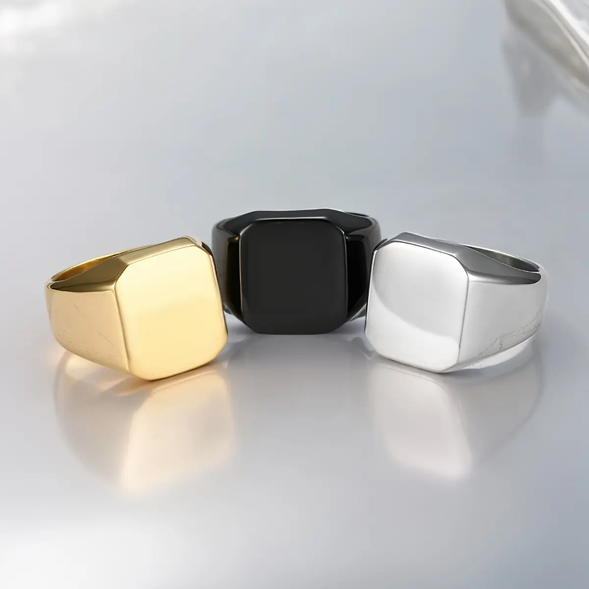 Men's Square Ring in Stainless Steel, Modern Minimalist Design with a Smooth Finish, Elegant Fashion Jewelry for Banquets, Band Rings, Elegant Everyday Ring