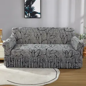 1pc Modern Milk Silk Print Stretch Sofa Cover with Elastic Closure, Washable Pet-Friendly Polyester Blend, Fits 1-4 Seater Sofas, Easy Cleaning Durable Full Protection Dust Cover