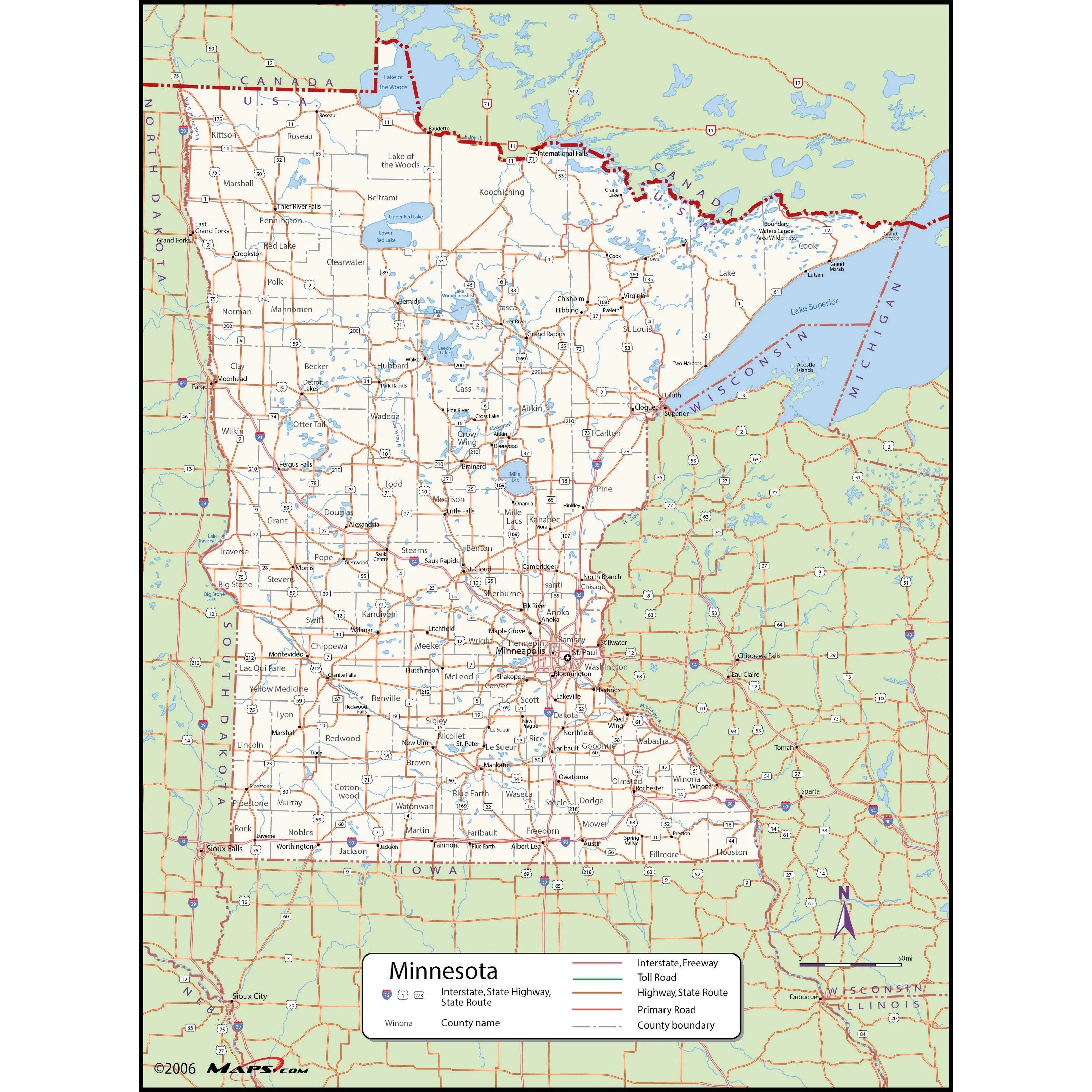 Minnesota County Wall Map