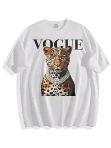 Women's Chic Animal Leopard Graphic Short Sleeve Soft Cargo Sports Top, Casual Streetwear