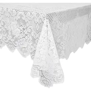 White lace tablecloth for rectangular tables vintage style wedding table cloths for reception baby shower birthday party formal dining dinner parties 60 x 97 inches