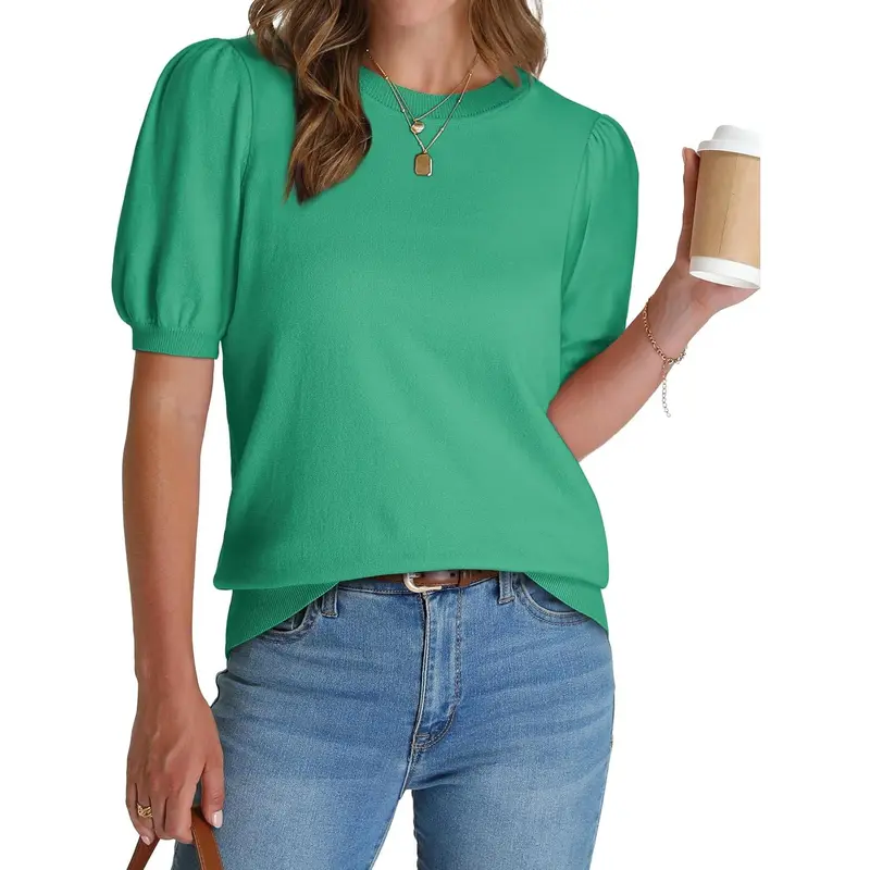 OFEEFAN Women's Cold Shoulder V-Neck Top - Summer Short Sleeve Tee For Casual & Dressy Outfits - View #5