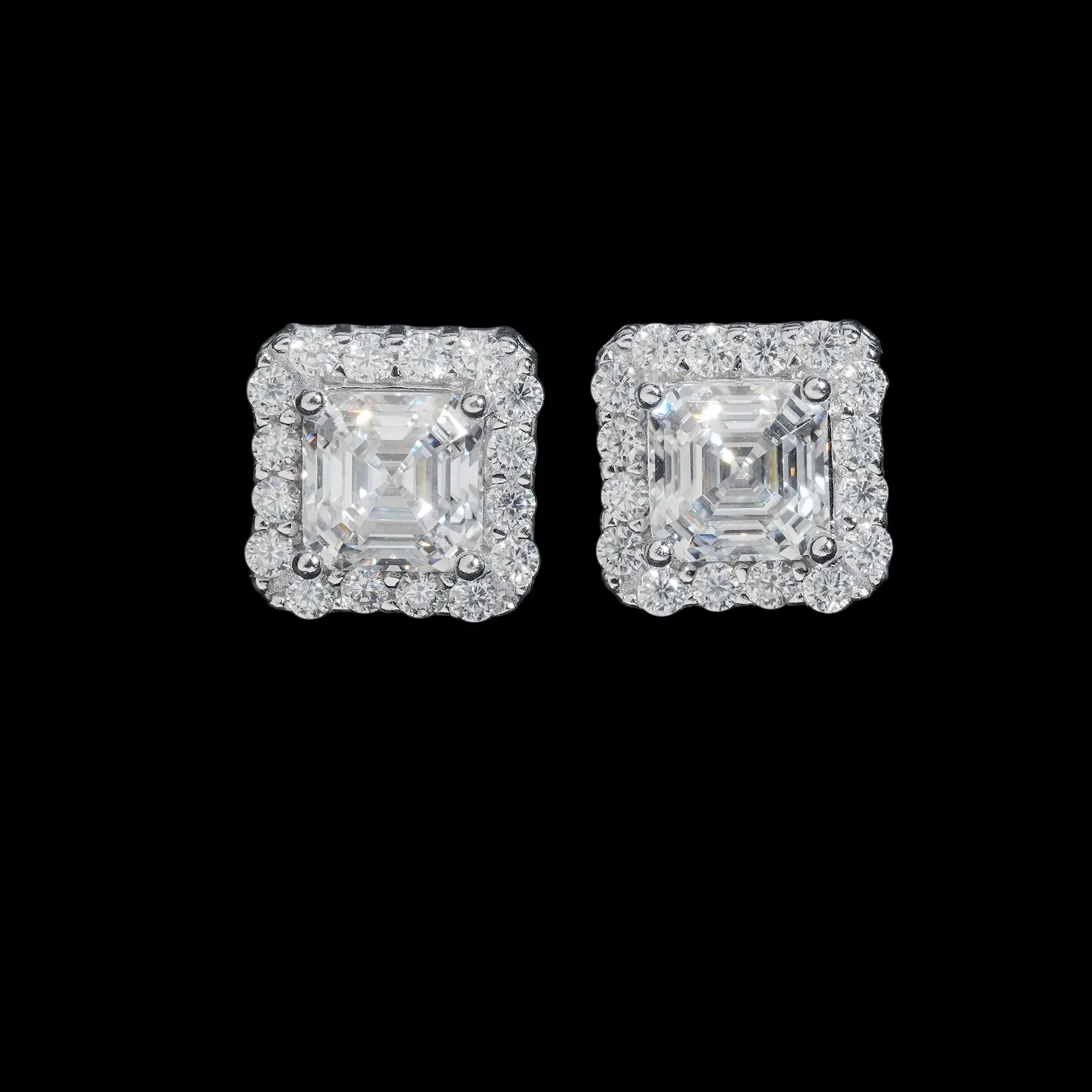 Square Asscher Cut Halo Stud Earrings Lab Diamond – 14k Gold