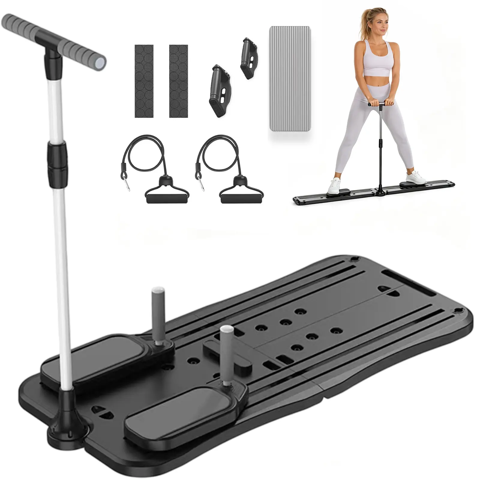 Foldable Pilates Reformer Board with Ab Exercise System, Multi-Functional Sliding Trainer, Home Fitness Equipment for Full Body Workouts, Ab Crunch Equipment, Ab Twister Board