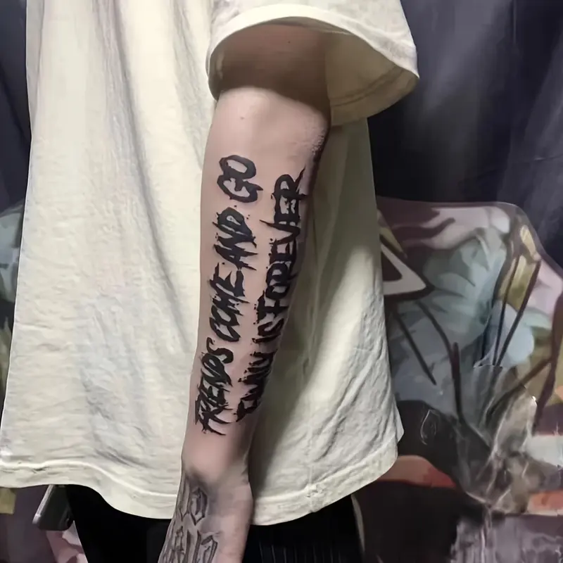 Men's Large Herbal Fake Tattoo Stickers - 6 Sheets/Set A, 1 English Font + 5 Random Styles, 7-15 Days Long-Lasting, Realistic Look, All Skin Types, Everyday Use, Multiple Sets Option, Adults' Arm Application