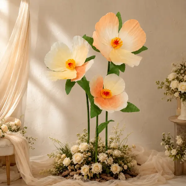 3-Piece Giant Artificial Flowers with Metal Stand, 67.7 in Oversized Floor Flowers for Wedding Backdrop, Birthday Party, Event Decor, Home Display and Photography Props