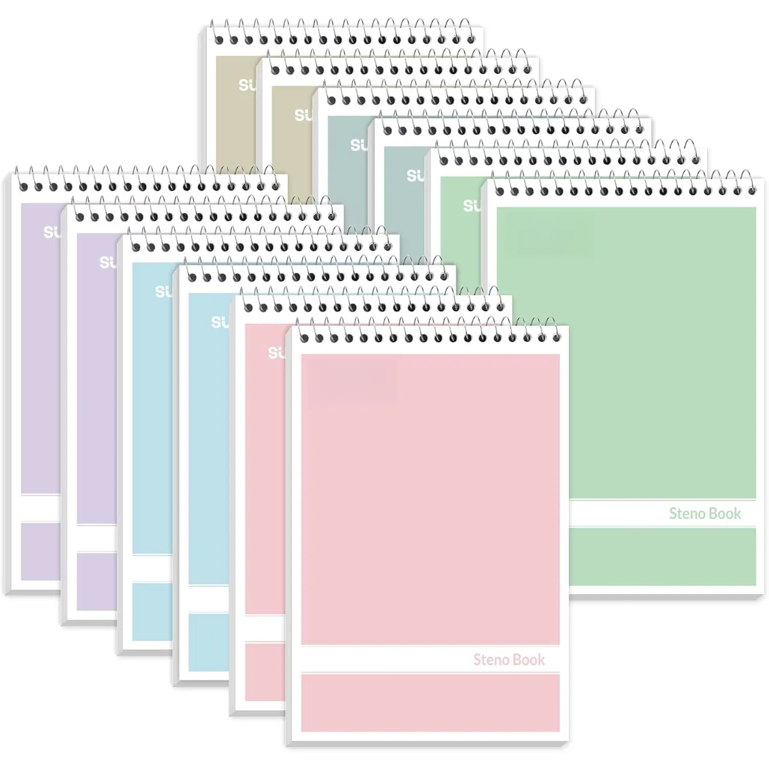 12 Pack Steno Pads 6x9, Gregg Rule, 60 Sheets, 6 Assorted Color Spiral Notebook 6x9, White Paper, Take Notes with Top Spiral Notebook, for School, University, College, Work, Office