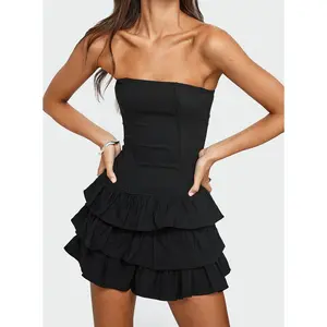 Valentia Tiered Mini Dress Black