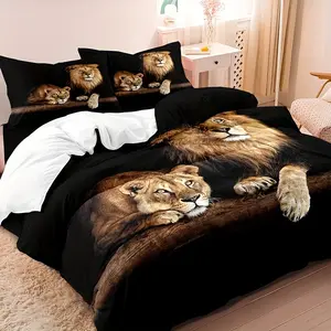 3-Piece Lion Print Duvet Set - Soft and Comfortable Bedroom and Guest Room Bedding (without quilt core)