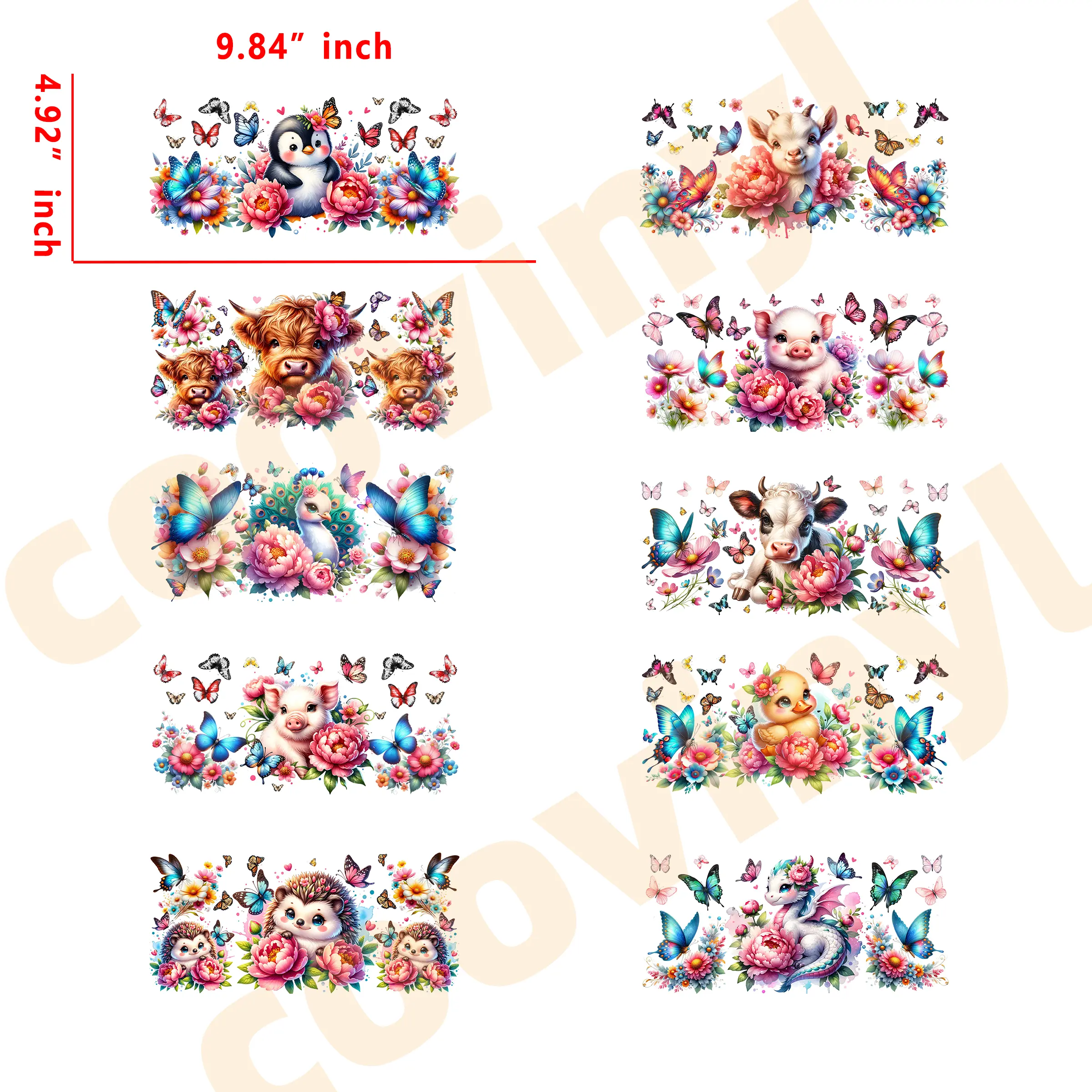 (T12) 20pcs animal 16OZ Tumbler Cup Wraps, Waterproof Fade-Resistant Decal Stickers, Vivid HD Print with Strong Adhesion, Customizable Transfers for Glass Cups, Mugs & Smooth Surfaces, DIY Art Craft Supplies