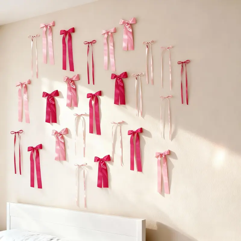 Coquette Style Pink Bow Wall Decor Set DIY Decorative Hanging Bow Garland Home Room Decoration for Party Photoshoot Wedding Bridal Shower Supplies, Party Hanging Ornaments