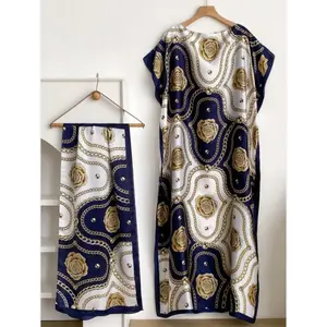 Women's Printed Long Robe Set – Loose Maxi Dress & Matching Scarf Headband for Beach & Vacation Wear