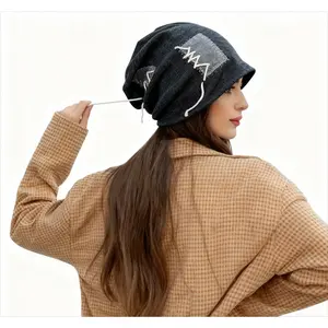 Women's Lightweight Stretch Knit Brimless Cap with Rope Detail and Decorative Ball - Chic All-Day Fit Hat for Holiday Wear, Casual Outfits, Perfect for Black Friday TikTok Shop