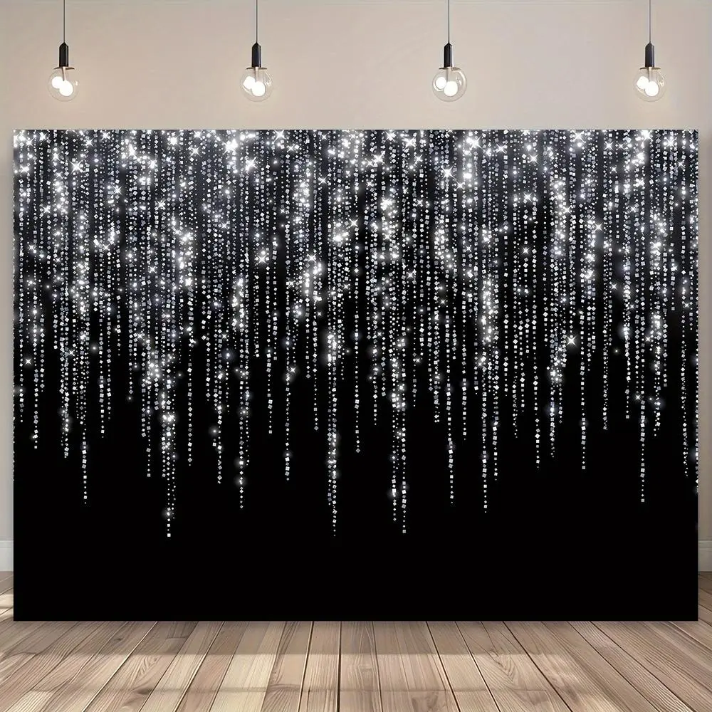 1PC Reusable 2D Flat Polyester Wall Hanging Backdrop Banner, Black Starlight Rain-Like Shiny Party Decoration Supplies, for Birthday Wedding Photography Prop Background Cloth,summerwins