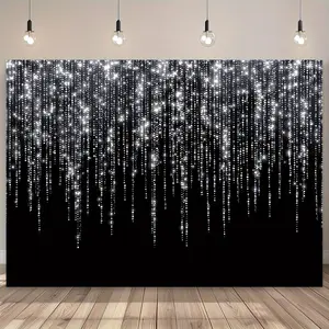 1PC,2D Flat Festival Party Decoration Backdrop, Birthday Wedding Photography Backdrop, Black Starlight Rain - like Shiny Design, Event Decoration & Shooting Prop Background Cloth