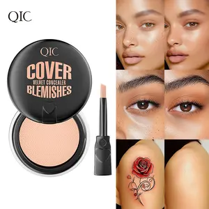Tattoo Cover Concealer with Brush, Long Lasting Lightweight Makeup Cream, Full Coverage Formula to Hide Acne, Scars and Blemishes, Natural Finish Foundation for Women Girls Daily Beauty and Special Occasions