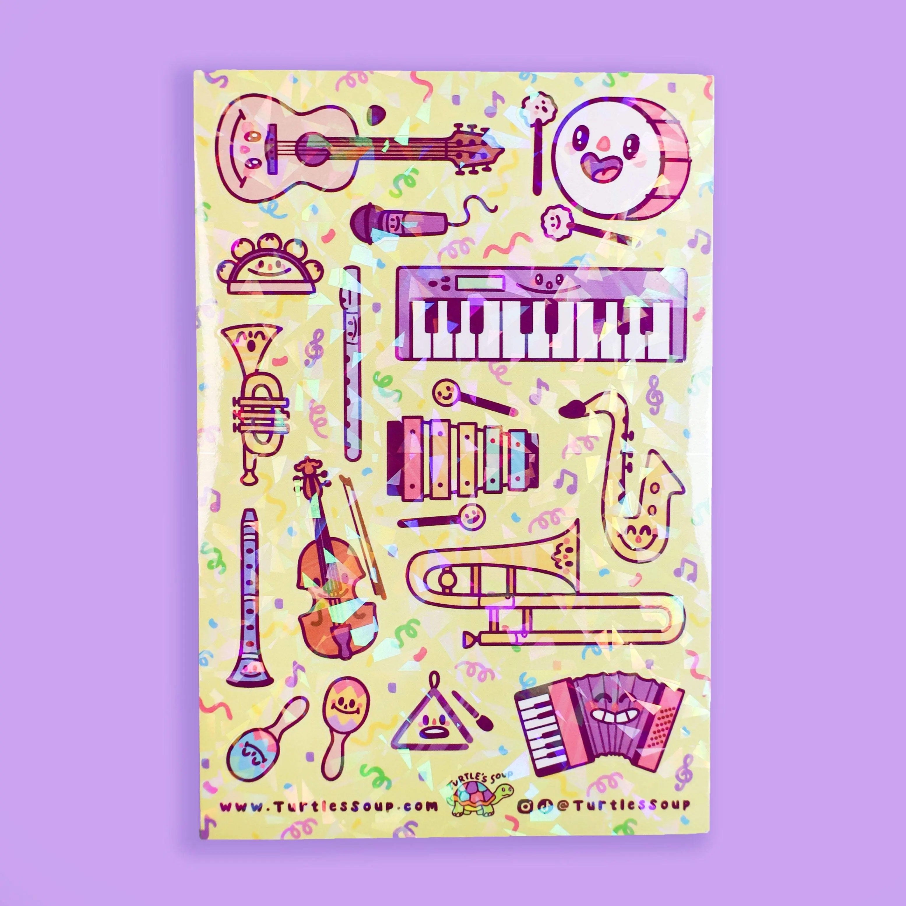 Turtle's Soup Band Practice Musical Instrument Themed Laptop Decal Sticker Sheet