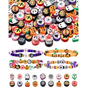 Halloween Polymer Clay Beads 108pcs Spooky Designs Ghost Pumpkin Spider Polymer Clay Beads for Women Jewelry Making DIY Charms Bracelet Necklace based pendant Script Name Pendant Necklace
