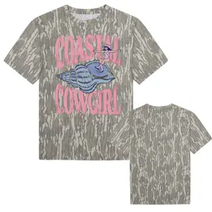 Coastal Cowgirl Camo T-Shirt, Vintage Beach Western Graphic Tee, Pink Shell Cowgirl Shirt, Country Coastal Style Oversized Top For Women, Men, Camo 3D T Shirt, Hunting 3D Tee