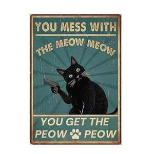 Retro cat decoration logo humorous metal wall art, suitable for pet owners 8x12 inch door friends, perfect for bedroom cafes or kitchen cat enthusiasts as gifts