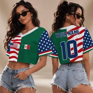 Custom Half USA Half Mexico Crop Top Jersey, Personalized Name and Number Shirt, America Fan Apparel, Women's Game Day Outfit, Custom Gift Idea