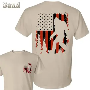 Bigfoot Patriotic T-Shirt - American Flag Distressed Sasquatch Silhouette Back Print Graphic, Outdoor Adventure Lifestyle, Fourth Of July Celebration Outfit, Graphic Tee Shirt, Gift For Bigfoot Lover Camping Dad - KitchenEra