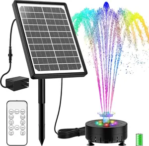 10W Solar Water Fountain with Colorful LED Lights, Remote Control Solar Fountain Pump with 16 Nozzles and Charging Cable for Garden, Bird Bath, Pond and Outdoor