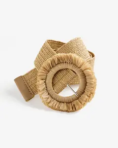 Raffia Belt with Frayed Buckle Natural