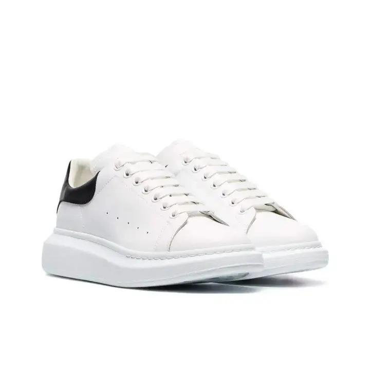 White Leather Black Heel Thick-soled Sneakers, Breathable Perforated Low-top Shoes, Elevated Platform Casual Footwear For Men Women 2.