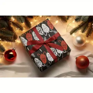 Dark Krampus Wrapping Paper Repeating Pattern Spooky Christmas Gift Wrap Gothic Yule Horror Style
